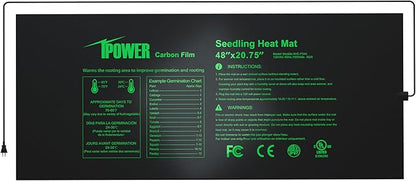 iPower 48” x 20.75” Seeding Heat Mat Upgraded Carbon Film Indoor Warm Hydroponic Plant Germination Starting Pad Durable Waterproof, 48" x 20.75", Black iPower