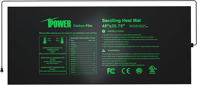 iPower 48” x 20.75” Seeding Heat Mat Upgraded Carbon Film Indoor Warm Hydroponic Plant Germination Starting Pad Durable Waterproof iPower
