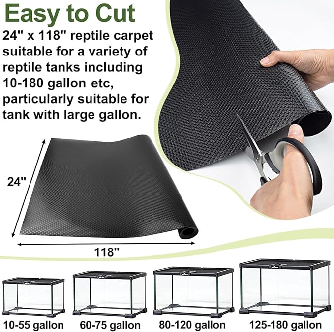 Large Size 24"X 118" Reptile Carpet, Reptile Mat, Bearded Dragon, Bearded Dragon Tank Flooring, Snake Bedding, Bearded Dragon Tank Accessories (24"X 118", 1 PCS Black Thicker Mat) TCYPUHL