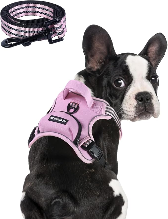 BUMBIN Dog Harness for Large Dogs, No Pull Adjustable No Choke Pet Vest with Dog Leash Fit Smart Reflective Pet Walking Harness for Training Easy Control Soft Handle Pink M BUMBIN