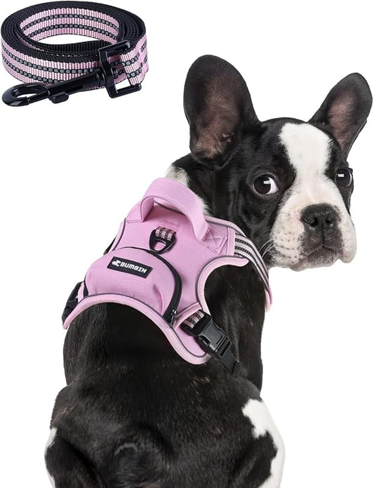 BUMBIN Dog Harness for Large Dogs, No Pull Adjustable No Choke Pet Vest with Dog Leash Fit Smart Reflective Pet Walking Harness for Training Easy Control Soft Handle Pink M BUMBIN