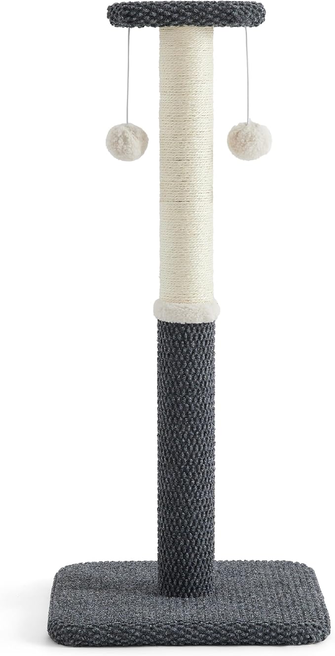 Lesure 34" Tall Cat Scratching Post - Highly Resistant Carpet Scratch Post, Premium Sisal Rope Scratch Posts Kitten and Adult Cats, Sturdy Large Scratch Pole with Hanging Ball, Grey - PAWPICO