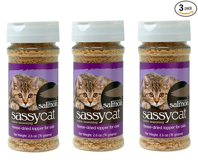Herbsmith Sassy Cat Kibble Seasoning – Freeze Dried Salmon – Cat Food Topper for Picky Eaters [Bundle x3 Salmon] - PAWPICO