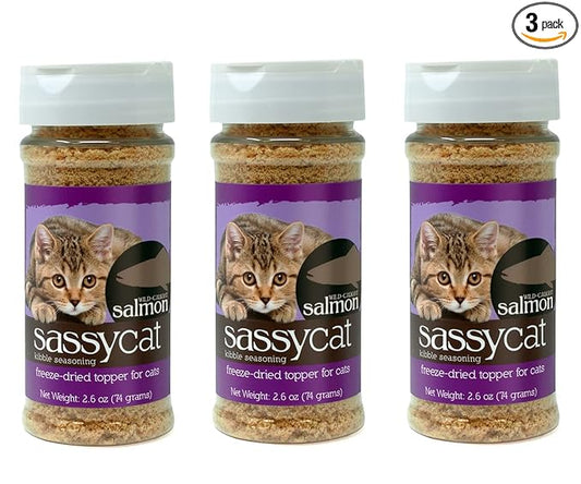 Herbsmith Sassy Cat Kibble Seasoning – Freeze Dried Salmon – Cat Food Topper for Picky Eaters [Bundle x3 Salmon] - PAWPICO