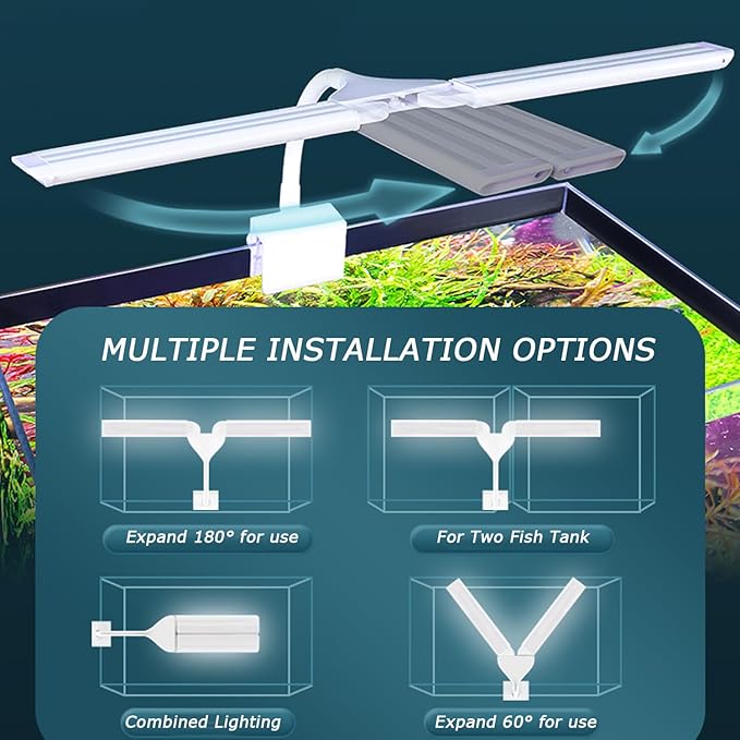LED Aquarium Light Full Spectrum Clip Fish Tank Light Plants Light Double Swing Arm Light 4W Suitable for 5-20 Gal Fish Tank PUEUTU