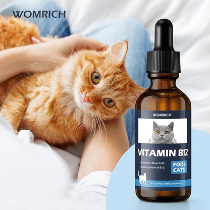 Vitamin B12 for Cats | Methylcobalamin Supplement | Boosts Red Blood Cell Formation, Energy, Nervous System & Appetite, Treats Pancreatitis | 2 fl oz Dropper WOMRICH