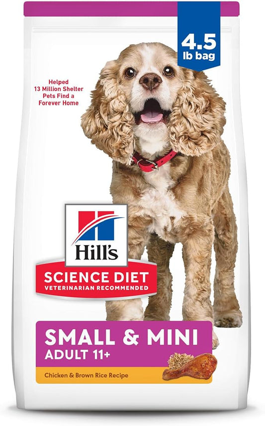 Hill's Science Diet Small & Mini, Senior Adult 11+, Small & Mini Breeds Senior Premium Nutrition, Dry Dog Food, Chicken, Brown Rice & Barley, 4.5 lb Bag - PAWPICO