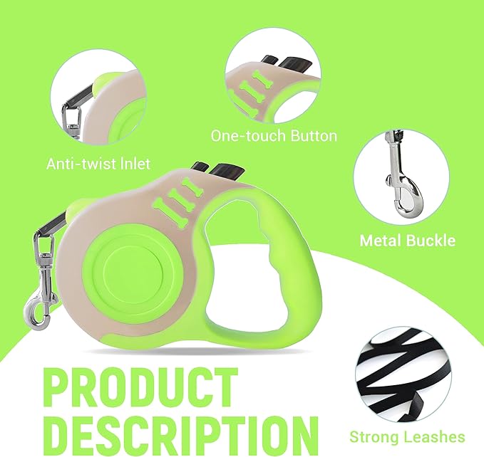 Retractable Dog Leash Automatic Telescopic Tractor Dog Tape, Pet Tape 10/16 FT Durable and Convenient, with Non-Slip Handle, Suitable for Small and Medium-Sized Dogs LIEVUIKEN