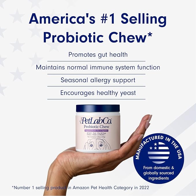 PetLab Co. Probiotics for Dogs, Support Gut Health, Occasional Diarrhea, Digestive Health & Seasonal Allergies - Pork Flavor - 30 Soft Chews - Packaging May Vary PetlabCo