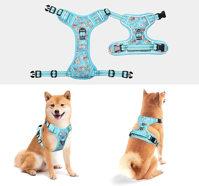 Timos No Pull Dog Harness,NO Need Go Over Dogs Head 3 Snap Buckles Reflective Oxford No Choke Harness with Front&Back 2 Metal Leash Clips Soft Padded for Small Medium Large Dogs,X-Large (Pack of 1) Timos