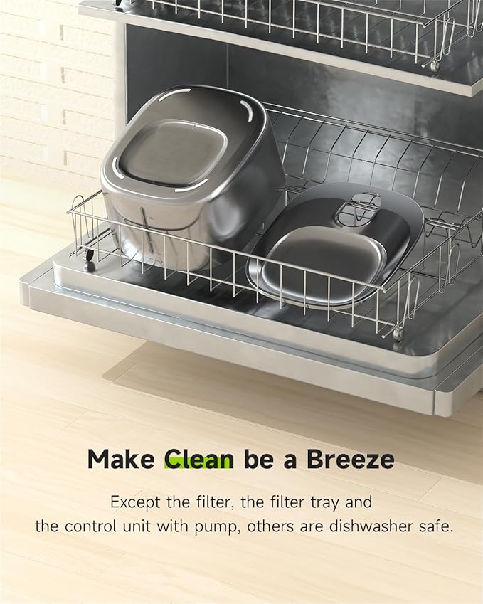 Wireless Cat Water Fountain, 135 fl oz/4L Stainless Steel Cat Fountain Battery Operated with Water Level Window, 3 Work Modes, Cordless Pet Fountain for Cats, Dogs, Pets, Inside, Black - PAWPICO