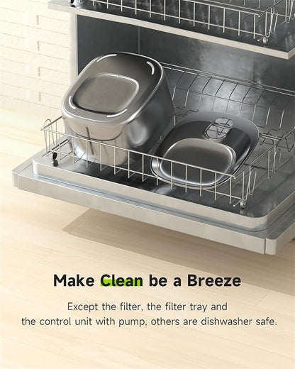 Wireless Cat Water Fountain, 135 fl oz/4L Stainless Steel Cat Fountain Battery Operated with Water Level Window, 3 Work Modes, Cordless Pet Fountain for Cats, Dogs, Pets, Inside, Black - PAWPICO