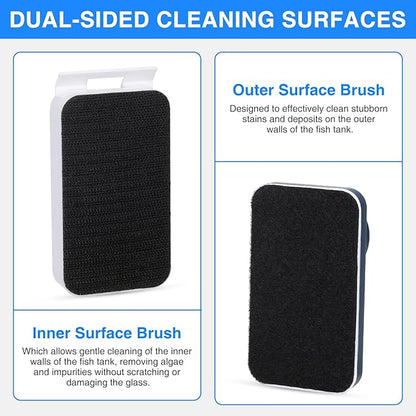 Aquarium Strong Magnetic Glass Cleaner Brush, Fish Tank Algae Magnet Cleaning Tool with 2 Detachable Scrapers, Mag Float Scrubber for 0.25-0.625Inch Glass and Acrylic Tanks fishkeeper