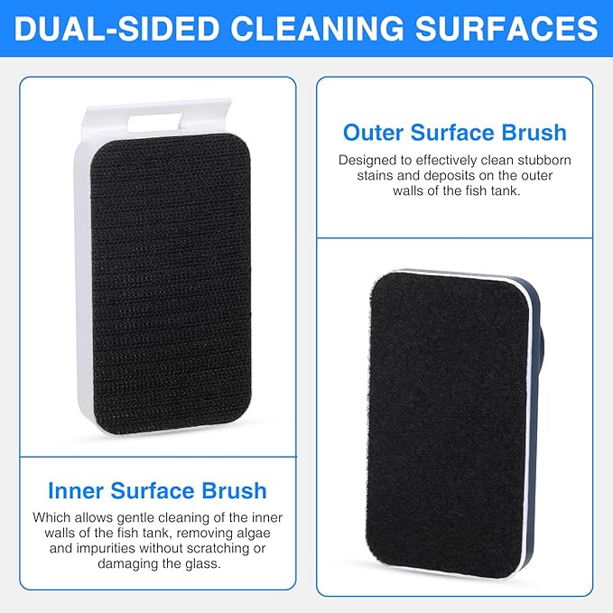 Aquarium Strong Magnetic Glass Cleaner Brush, Fish Tank Algae Magnet Cleaning Tool with 2 Detachable Scrapers, Mag Float Scrubber for 0.25-0.375Inch Glass and Acrylic Tanks fishkeeper