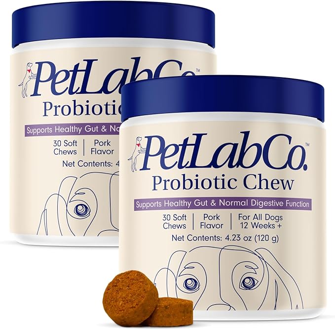 PetLab Co. Probiotics for Dogs, Support Gut Health, Occasional Diarrhea, Digestive Health & Seasonal Allergies - Pork Flavor - 30 Soft Chews - Packaging May Vary (Value 2-Pack) PetlabCo