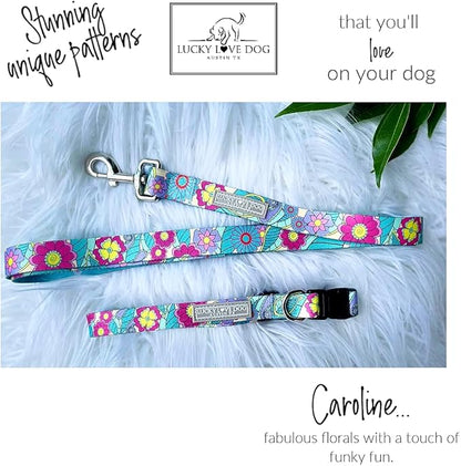 Lucky Love Dog - Adjustable Dog Collar and Leash Set with Easy Click Buckle for Small to Large Dogs, Durable, & Comfortable Collar for Male & Female Dogs, Puppies & Adult Dogs - Caroline, XL LuckyLoveDog