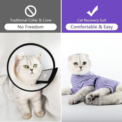 Cat Surgical Recovery Suit Professional for Male Female Dog Abdominal Wounds Cone E-Collar Alternative, Anti-Licking Or Skin Diseases Pet Surgical Recovery Pajama Suit, Soft Fabric Onesie for Cats Lianzimau