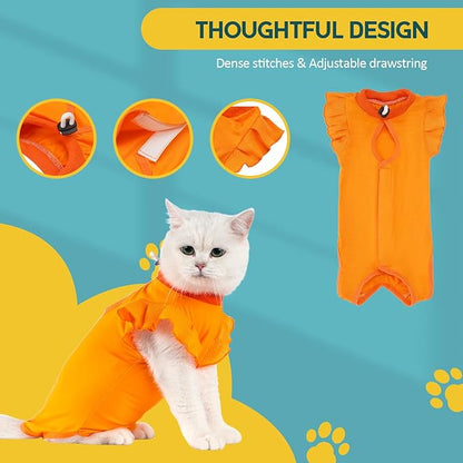 Avont Cat Recovery Suit - Post-Surgery Onesie for Cats, Alternative to Cone of Shame, Protective Spay Suit for Female Kitten, Ideal for Healing and Skin Conditions -Orange(M+) Avont