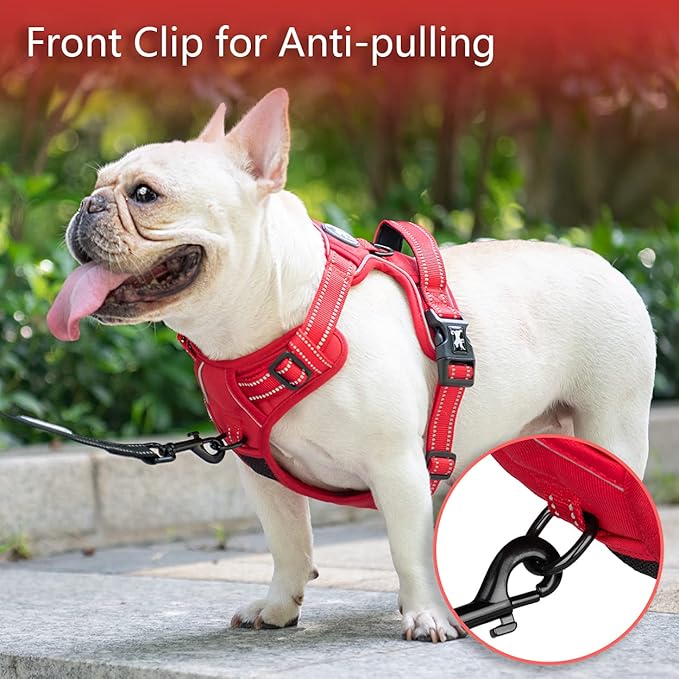 PoyPet No Pull Dog Harness, No Choke Reflective Dog Vest, Adjustable Pet Harnesses with Easy Control Padded Handle for Small Medium Large Dogs(Red Matching Trim,XL) PoyPet