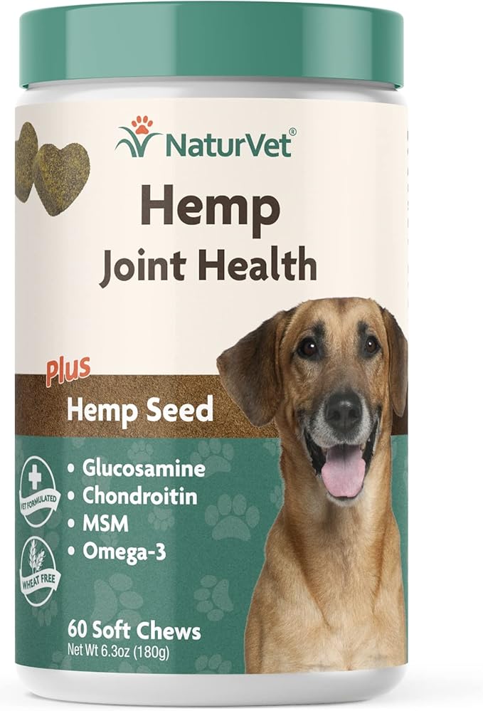 NaturVet Hemp Joint Health, Joint Care Support Supplement for Dogs, Soft Chews, 60ct Made in The USA NaturVet