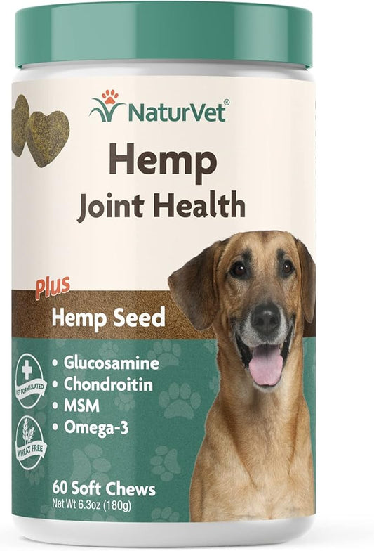 NaturVet Hemp Joint Health, Joint Care Support Supplement for Dogs, Soft Chews, 60ct Made in The USA NaturVet