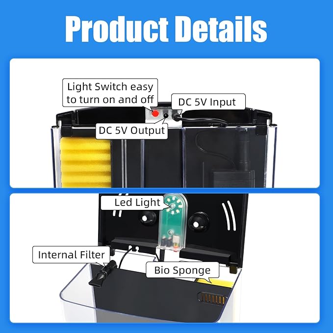 AQUANEAT Fish Tank, 1.2 Gallon Aquarium, Small Betta Fish Tank Starter Kit with LED Light and Water Filter Pump, Rectangular Aquaneat