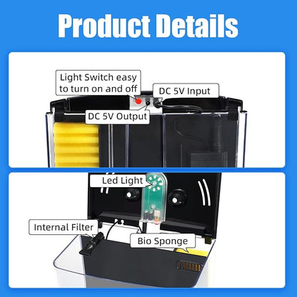 AQUANEAT Fish Tank, 1.2 Gallon Aquarium, Small Betta Fish Tank Starter Kit with LED Light and Water Filter Pump, Rectangular Aquaneat
