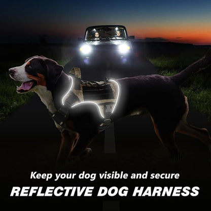 WINGOIN Tactical Dog Harness for Large Dogs, Heavy Duty No Pull Dog Harness with Handle, Adjustable Reflective Military K9 German Shepherd Big Size Dog Vest for Training, Walking, Hiking, Camo (L) - PAWPICO