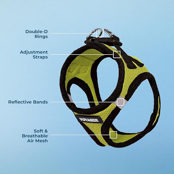 Voyager Step-in Air Dog Harness - All Weather Mesh, Reflective, No Pull Harness for Small, Medium Dogs, Cats - Secure with Hook & Loop Fastener, Buckle, Double D-Rings - Lime Green/Black Trim, XS BestPetSuppliesLLC