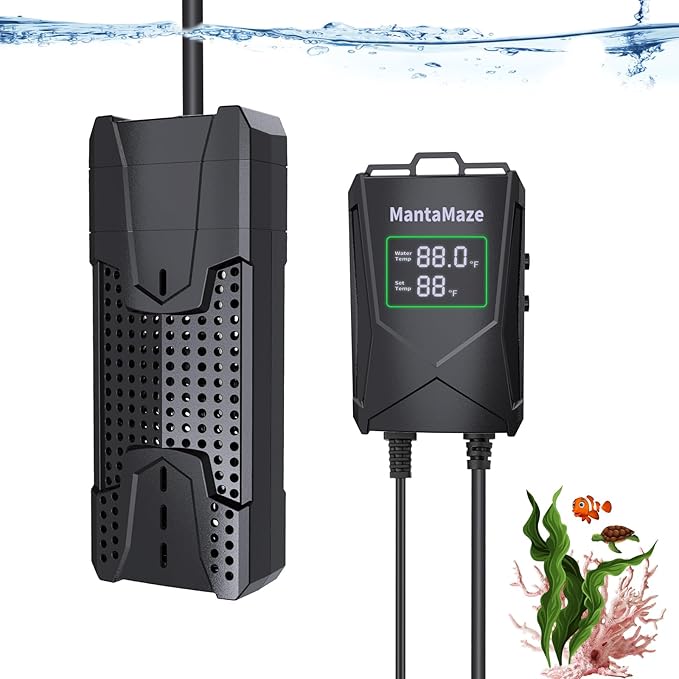 Aquarium Heater 300W/500W/800W/1000W for 20-300 Gal, Fish Tank Heater with Intelligent Leaving Water Automatica Stop Heating and Overheating Protection, for Freshwater & Saltwater MantaMaze