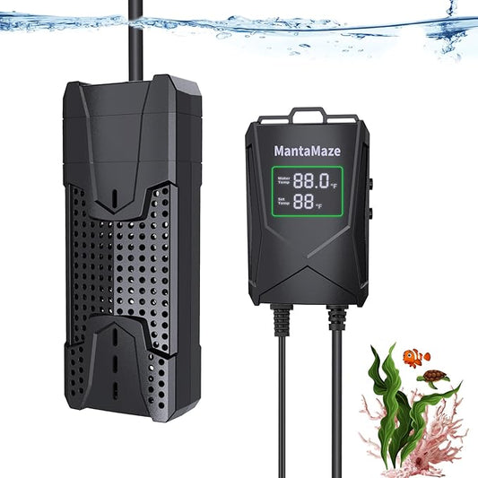 Aquarium Heater 300W/500W/800W/1000W for 20-300 Gal, Fish Tank Heater with Intelligent Leaving Water Automatica Stop Heating and Overheating Protection, for Freshwater & Saltwater MantaMaze