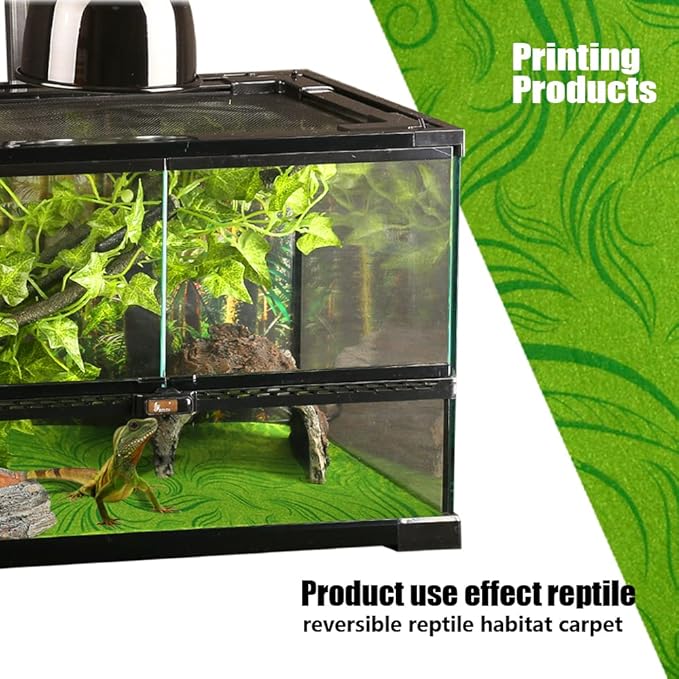 2 Pack Rainforest Tropical Reptile Carpet Mat & Reversible Substrate, Terrarium Liner Bedding, for Lizard,Chameleon,Gecko,Snake,Ceratophrys with Tweezers Feeding Tong (40 Gallon(36x18in)) REP+BUDDY