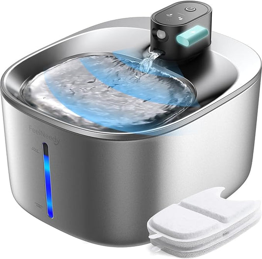 Wireless Cat Water Fountain Stainless Steel with Sensor, 4000mAh Battery Operated, 4L/135fl oz Pet Water Fountain for Cats Dogs, Ultra Quiet Cat Drinking Fountain with 2 Filters (YPD-C004S) - PAWPICO