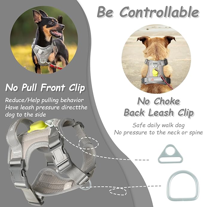 AUROTH Dog Harness Small Sized Dog, Small No Pull Dog Harness, Dog Harness for Small Dogs, Harness Small Size Dog Vest Harness with Handle, Grey S AurothPets