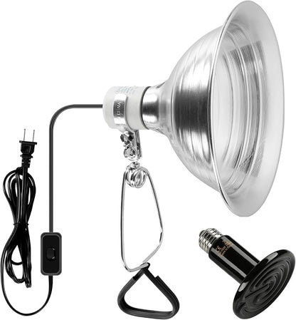 Simple Deluxe 100W Reptile Ceramic Heat Lamp Bulb and 150W Clamp Light with 8.5 Inch Reflector for Amphibian Pet, Black&Silver SimpleDeluxe