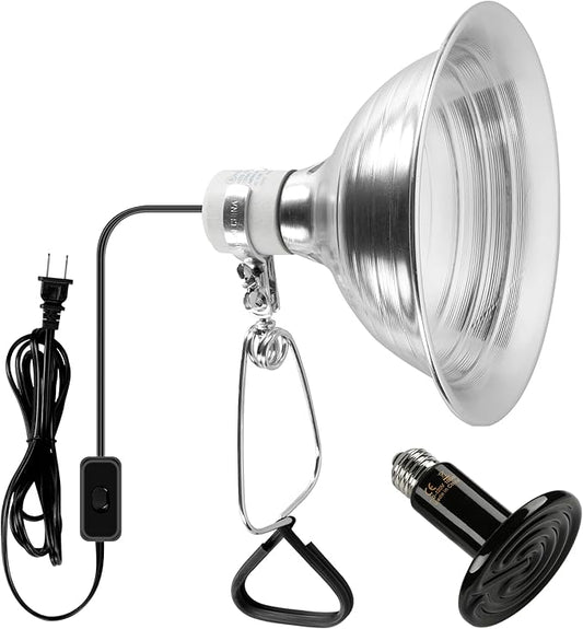 Simple Deluxe 100W Reptile Ceramic Heat Lamp Bulb and 150W Clamp Light with 8.5 Inch Reflector for Amphibian Pet, Black&Silver SimpleDeluxe