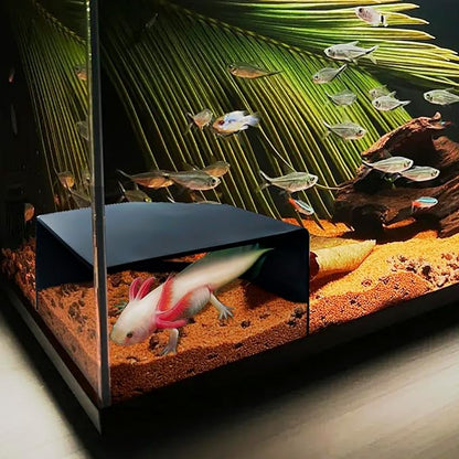 Aquarium Corner Cave Hide Axolotl Cichlid Cave Fish Tank Accessories, Corner Fish Aquarium Cave Hide with Viewing Window, Terrarium/Aquarium Underground Natural Cave CPLIKE