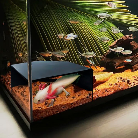 Aquarium Corner Cave Hide Axolotl Cichlid Cave Fish Tank Accessories, Corner Fish Aquarium Cave Hide with Viewing Window, Terrarium/Aquarium Underground Natural Cave CPLIKE