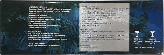 AA GKM9W Internal UV for Aquariums up to 50Ga,Black AAAquariumInc