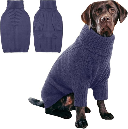 IECOii XL Dog Sweater,Fall Doggy Clothes for Extra Large Dogs Girl Boy,Warm Pullover Xmas Doggie Costume Clothes,Solid Color Pet Winter Apparel for Pitbull,Labrador Retriever(Blue,XLarge) - PAWPICO