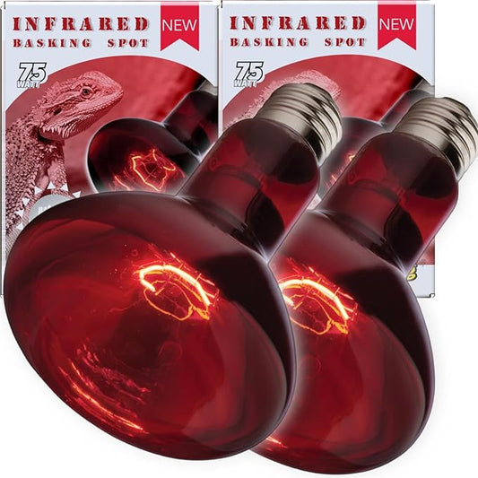 Reptile Red Heat Lamp, 2-Pack 75W Infrared Basking Bulbs Light for Reptiles, Night Red Basking Light for Bearded Dragon, Lizard, Gecko,Turtle, Reptile Red Heat Bulb ReptiKing