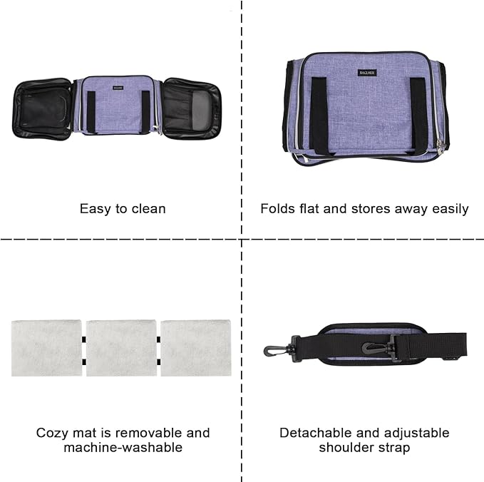 BAGLHER Cat Carrier Bag,Airline Approved Pet Carrier Soft Side Pet Travel 5 Sides Open Doors 3 Sides Expandable Foldable Dog Carrier with Fleece Pad - PAWPICO