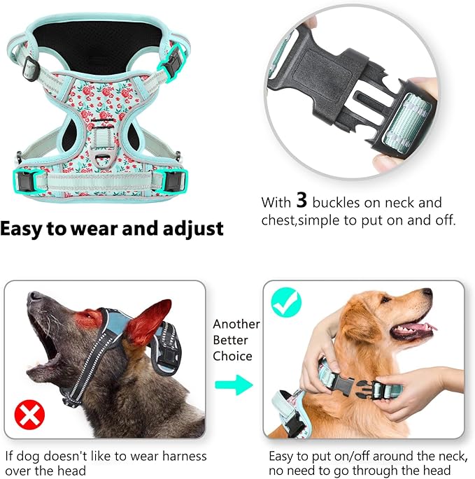 Timos Dog Harness,NO Need Go Over Dogs Head 3 Snap Buckles Pet Harness with 2 Leash Clips,Adjustable Soft Padded No-Pull,Reflective No-ChokeOxford Vest for Small Medium Large Dogs,X-Large(Packof1) Timos