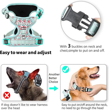 Timos Dog Harness,NO Need Go Over Dogs Head 3 Snap Buckles Pet Harness with 2 Leash Clips,Adjustable Soft Padded No-Pull,Reflective No-ChokeOxford Vest for Small Medium Large Dogs,X-Large(Packof1) Timos