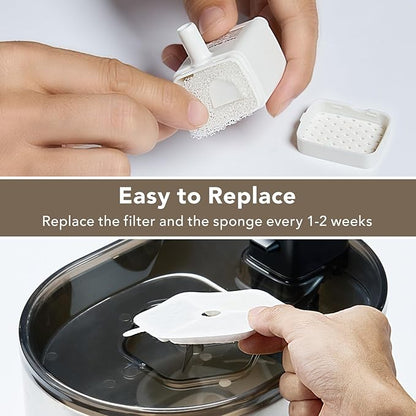 3 Packs Official Replacement Filters and 3 Packs Sponges for 152oz/4.5L Wireless Cat Water Fountain PTM-643 - PAWPICO