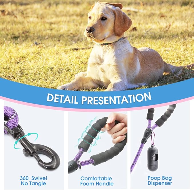 BAAPET 2/4/5/6 FT Dog Leash with Comfortable Padded Handle and Highly Reflective Threads for Small Medium and Large Dogs (4FT-1/2'', Purple) BAAPET
