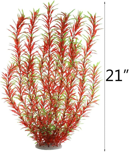 Aquarium Plastic Plants Large, Artificial Plastic Long Fish Tank Plants Decoration Ornaments Safe for All Fish 21 Inches Tall (J07 Wine&Green) JIH
