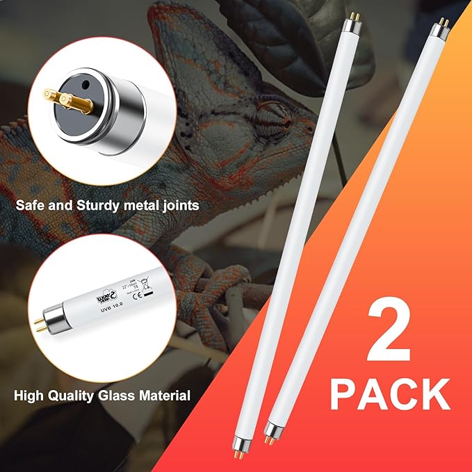 LUCKY HERP 2 Pack T5 UVB 10.0 Reptile Light 24W, UVA UVB Fluorescent Lamp Tube, UVB Lighting Bulb for Turtles, Chameleon, Tortoises, Lizard LUCKYHERP
