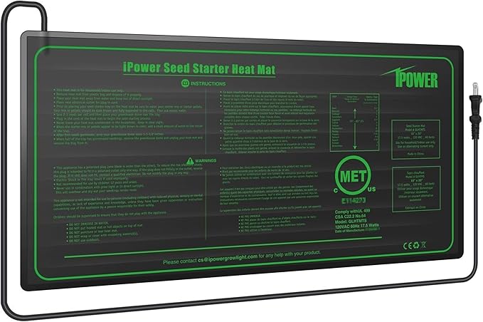iPower Durable Seedling Heat Mat Warm 10" x 20" Hydroponic Heating Pad Waterproof for Seed Starting Greenhouse and Germination iPower
