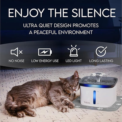 Veken 95oz/2.8L Pet Fountain, Automatic Cat Water Fountain Dog Water Dispenser with Replacement Filters for Cats, Dogs, Multiple Pets (Grey, Plastic) - PAWPICO